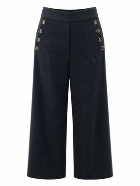 Veronica Beard Black Textured Wide-Leg Sailor Pants with Gold Buttons